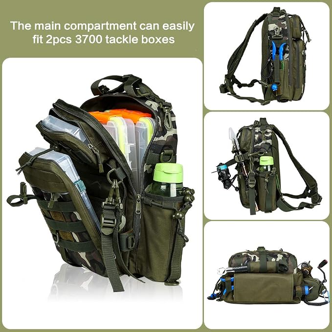 BLISSWILL Outdoor Tackle Bag - Large Water-Resistant Fishing Backpack