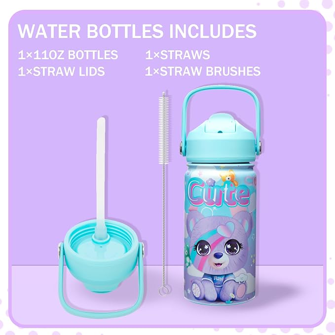 Kids Bento Lunch Box with 6 Compartments Girls Lunch Box with Lunch Bag,Stainless Steel Water Bottle,Ice Pack & Utensils Set,Birthday Gifts for Ages 3-12 Back to School Toddler Girls