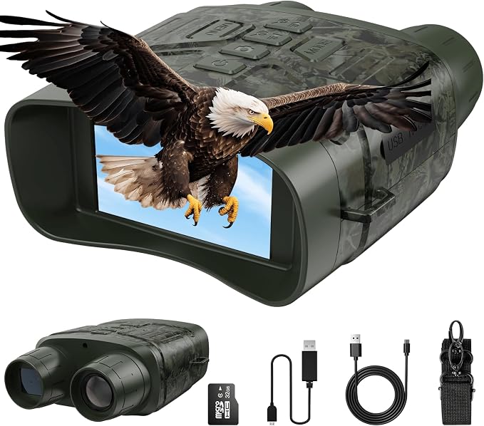Night Vision Goggles for Adults, 4K Infrared Night Vision Binoculars with Rechargeable Battery and Anti-Shake Motion Detection for Camping, Camo