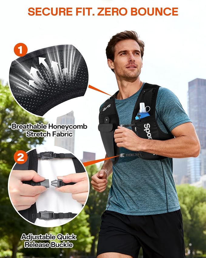 Sportneer Running Vest: Hydration Vest with 500ML Soft Flask, Lightweight Breathable Zero-Bounce Running Backpack for Men Women, Fits 7.2” Phone, Reflective, Ideal for Marathon Trail Training