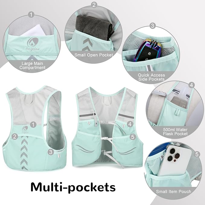 Lightweight Running Vest with 2pcs 500ml Water Bottle for Men Women, Reflective Water Vest Hydration Pack Hydropack for Hiking, M/L