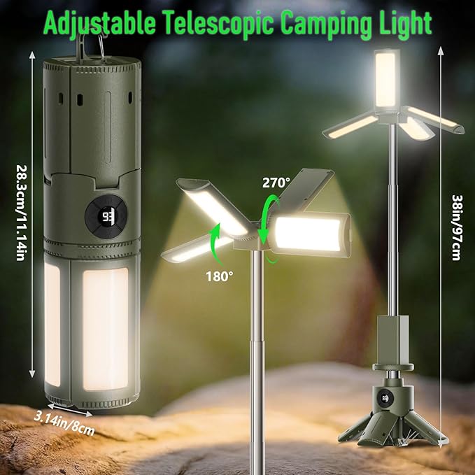 UBeesize Telescopic Camping Lights with Stand, 14000mAh Rechargeable Camping Lantern with Display, Tripod Light with Hook, IPX5 Waterproof Portable Tent Light for Camping, Fishing, Power Outages