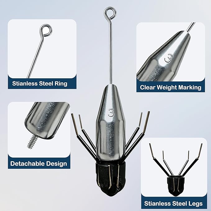 4Pcs Sputnik Sinkers, 2-in-1 Long Tail Detachable Fishing Weights, Anti-Drift Saltwater Surf Casting Lead Sinkers for Catfish, Ocean Beach Sand Fishing