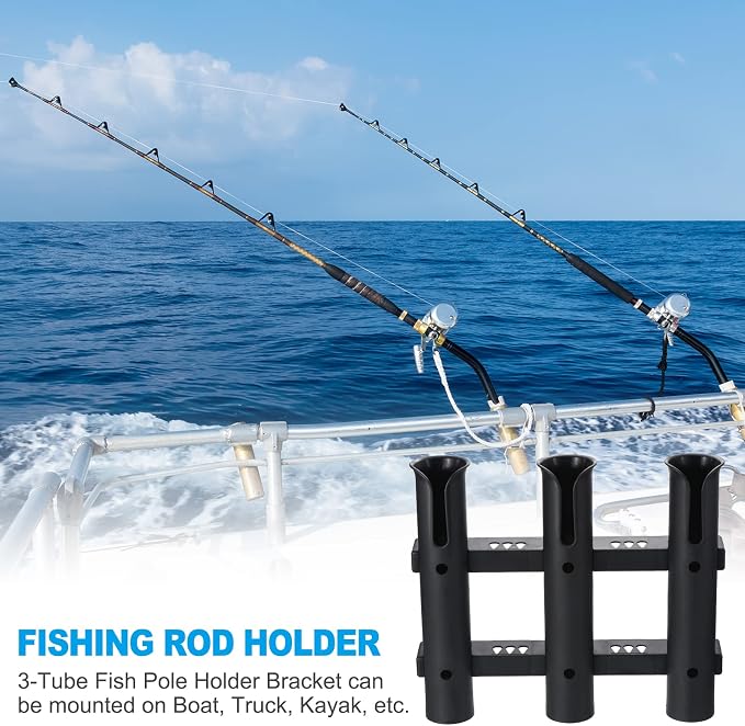 PATIKIL Fishing Rod Holder for Boat Plastic Rod Holder 3-Tube Pole Rack 3 Pack Wall/Side Mounted Fishing Pole Holder with Screws for Kayak, Truck, Black