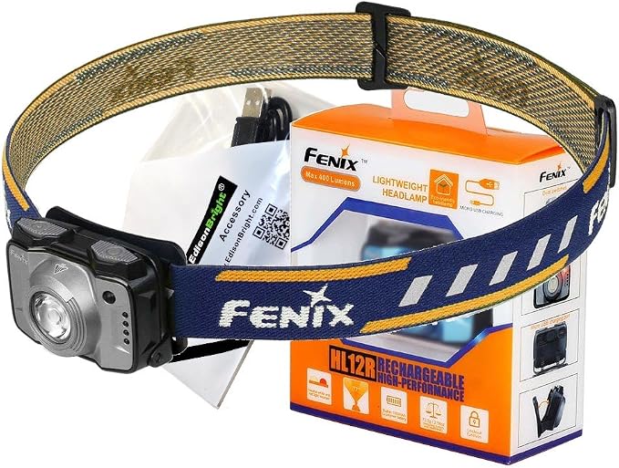 Fenix HL12R USB rechargeable 400 lumen CREE LED headlamp with EdisonBright USB charging cable (Grey)