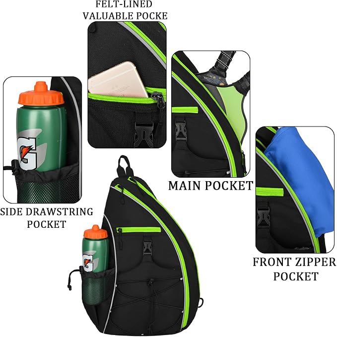 Goloni Pickleball Sling Bag for Men Women, Lightweight Pickleball Backpack with Fence Hook