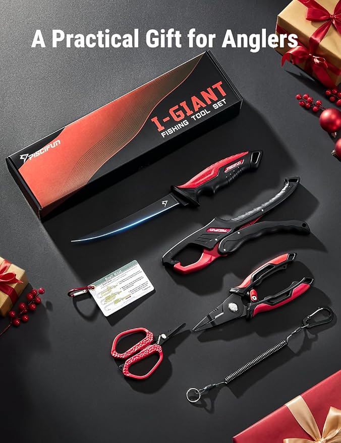 Piscifun Fishing Tool Kit, Fishing Tool Set with Fishing Pliers and Fish Lip Gripper, Corrosion Resistant Fishing Gear for Saltwater and Freshwater, Practical Fishing Gift for Men