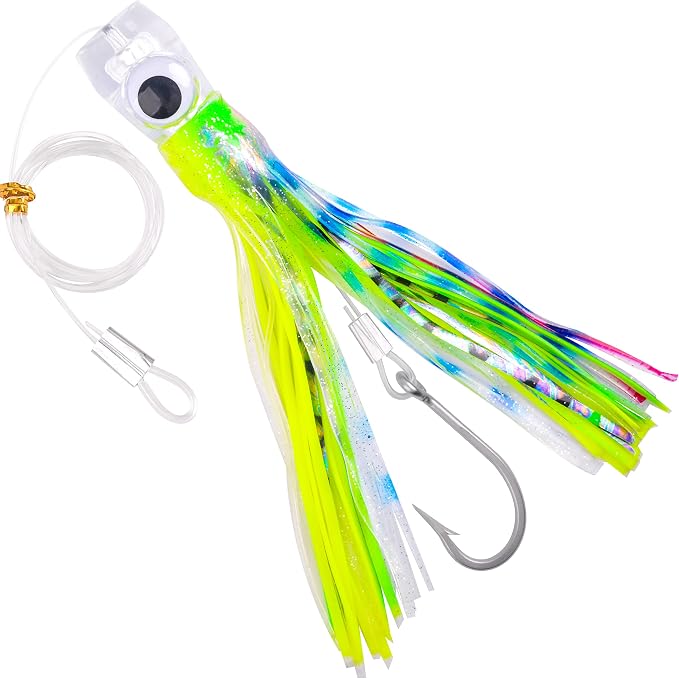 Trolling Lures Saltwater for Tuna Mahi Marlin Wahoo Dolphin Shark Offshore Trolling Baits with Squid Skirt Big Game Fishing Lures Deep Sea Squid Skirts Rig 6/9 inch