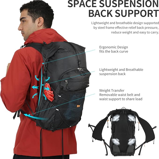 IX INOXTO Hiking Backpack for Men and Women, 30L Waterproof Camping Backpack with 3L Water Bladder and Rain Cover, Lightweight Outdoor Sport Travel Daypack Rucksack for Climbing Cycling (Black)