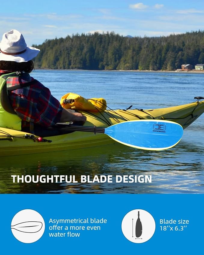 OCEANBROAD Adjustable Fishing Kayak Paddle - 94in/240cm-98in/250cm-102in/260cm Aluminum Alloy Shaft with Paddle Leash