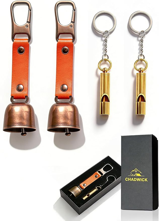 CHADWICK Bear Bell with Magnetic Silencer & Brass Whistle,1 or 2 Pack in Elegant Gift Box, Ideal Gift for Hikers, Campers, and Outdoor Enthusiasts