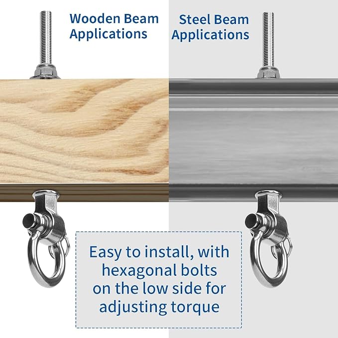 Stainless Steel 304 Swing Hangers with Bearings, Set of 2, Heavy Duty Screw Brackets for Hanging Chairs, Swings, Punching Bag, 1500LB Capacity