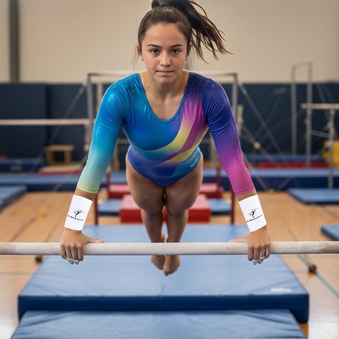 WinnerWhy 2 Pairs 5.25 Inch Gymnastics Wristbands for Grips Comfortable Cotton Wrist Bands Sweat Band Extra Lengthen Long Gymnastics Wrist Sweatbands for Female Gymnasts