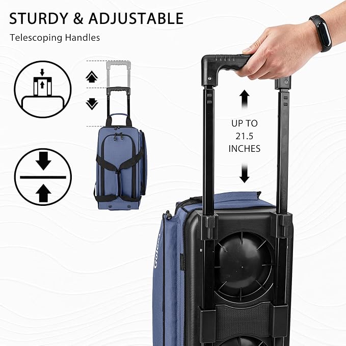 Goloni Double Roller 2 Ball Bowling Bag with Separate Shoe Compartment,2 Ball Bowling Bag with Wheels,Retractable Handle Extends to 40"