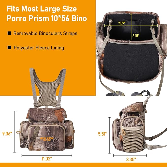 NEW VIEW Silent Hunting Binocular Harness Chest Pack with Rangefinder Pouch & Rain Cover, Stealth Bino Harness for Hunting, Fits Most Binoculars up to 10×56