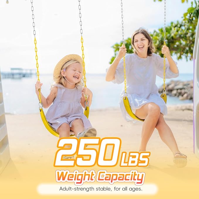 SEKKVY Swing Seats with 66" Heavy Duty Chains, Swing Set Accessories Replacement with Snap Hooks, Toddler Swings Supports 250 lbs for Outdoor Backyard Playground, Indoor Swing for Kids, Yellow 1 Pack