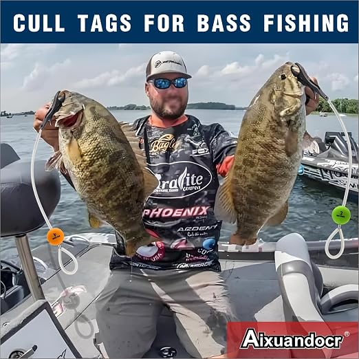 Cull Tags for Bass Fishing, Fish Culling System with 6 Color-Coded Tags and Buoy Keeper, No Puncture Style Tournament Bass Fishing Accessories Fishing Gear for Tournament Angler