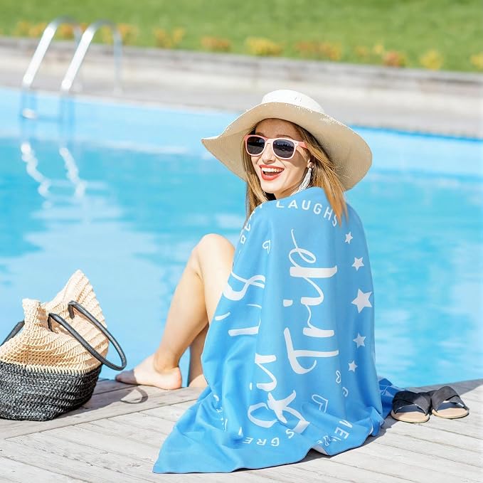 Patelai 4 Pcs Girls Trip Beach Towels Girls Trip Gifts Lightweight Microfiber Oversized 35 x 70 Inches Towels Quick Dry Colorful Easy Pack for Swimming Pool Camping Women Adult Vacation (Classic)