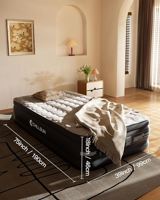 CHILLSUN Twin Air Mattress with Built in Pump, 2025 Upgraded 18" Raised Comfort Blow up Mattress, Durable Inflatable Mattress Air Bed for Guests & Home, Colchon Inflable Airbed 700lbs Max
