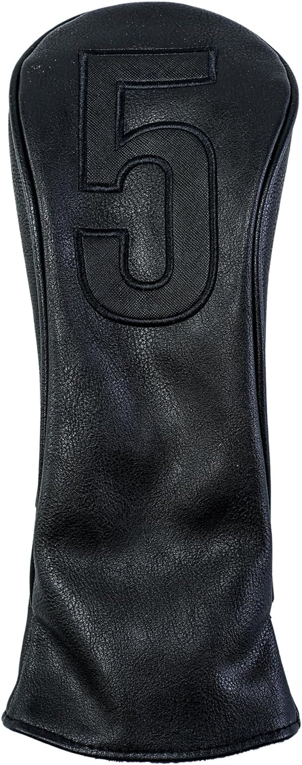 Golf Club Covers – Blackout Leather Driver Headcover, Fairway Wood, 3 Wood, Hybrid, Fits Mallet Blade Putter Head Covers Alignment Stick Cover