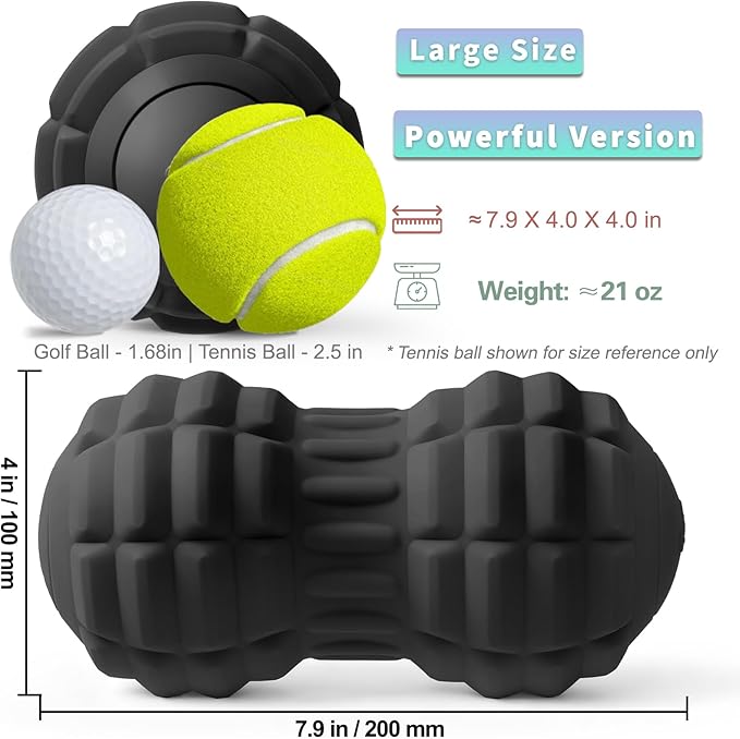 Vibrating Peanut Massage Ball for Plantar Fasciitis, 4-Speed Portable Massage Roller for Foot, Neck, Back, and Body - Deep Tissue Myofascial Release Mobility Ball Muscle Relaxer (Black)