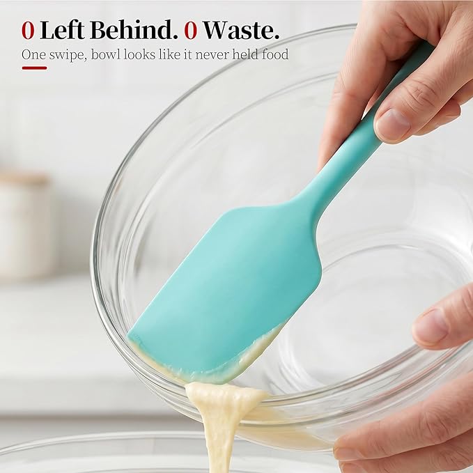 600ºF Heat Resistant Spatulas, High Heat Food Safe Semless Kitchen Silicone Scraper Set for Cooking Baking Mixing Scraping Stirring Nonstick Cookware Pan Bowl (4Pcs,Aqua Sky)