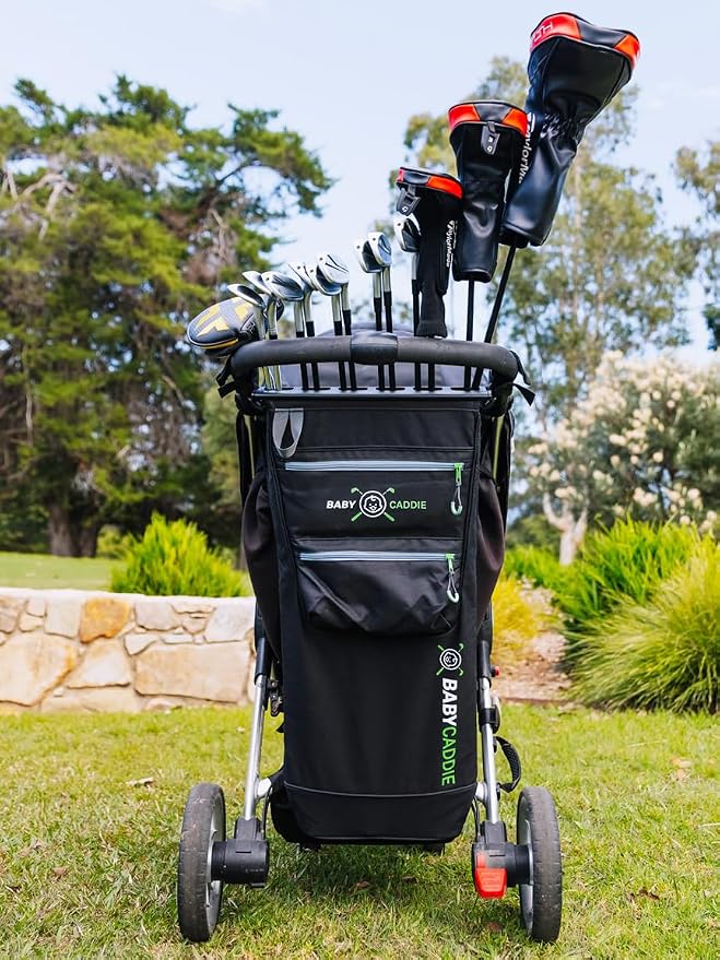 Golf Bag for Baby Stroller, Fits a Full Set of Clubs, Attaches to Most Strollers, Accessory Pockets for Balls, Tee's, Gloves and More.