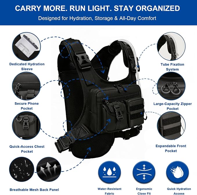 Running Vest Hydration Backpack with 2L Water Bladder and Survival Whistle,Lightweight Running Vest for Women Men,Breathable Hiking Backpack Water Backpack Chest Pack for Marathon,Cycling,Hiking