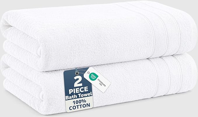 Casa Platino 100% Cotton 2 Pack Bath Towels (30"x60") - Ring Spun Cotton - Large Towels for Bathroom - Quick Drying, Highly Soft & Absorbent Shower Towel Set - Hotel & Spa Quality - White Towel Set