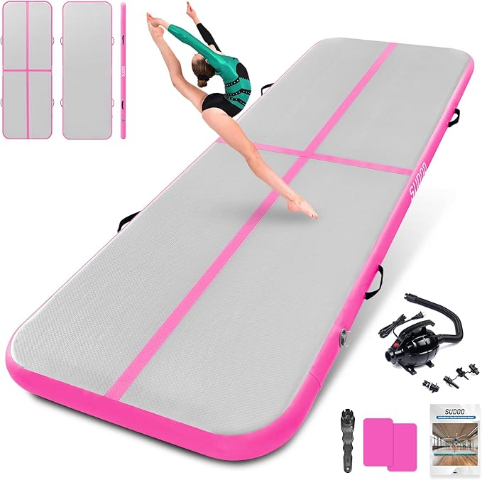 SUDOO Gymnastics Air Mat 10ft/13ft/16ft Inflatable Air Tumble Track Mat 4" Thick Tumbling Mat With Pump or No Pump for Training Tumble Yoga Cheerleading Parkour Beach Water Activities Home Use