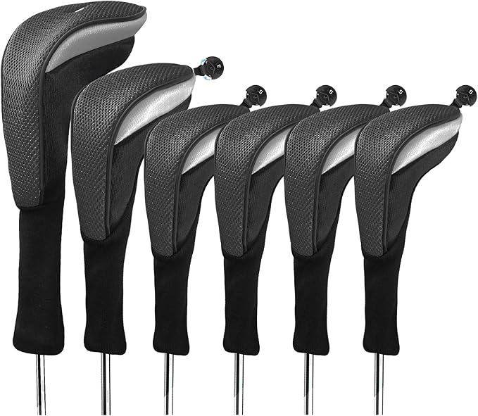 Golf Club Head Covers for Woods Driver Fairway Hybrids Value 6 Pack, Long Neck for Serious Protection with Interchangeable Tags 3 4 5 7 X, Headcovers for Men Women in Black & Pink