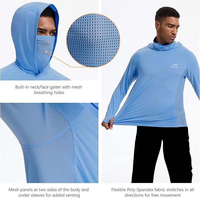 BASSDASH Men’s UPF 50+ Graphic Fishing Hoodie Shirts with Mask Pocket UV Long Sleeve Moisture Wicking FS47M