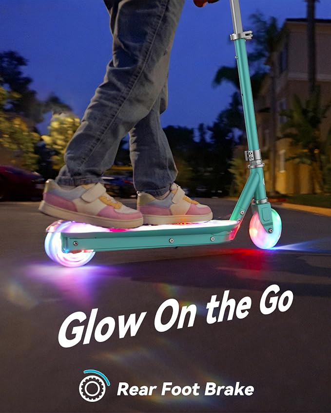 Gyroor KS2 Kids Electric Scooter with LED Lights – Safe 5 MPH Speed, Foot Sensor Start, Adjustable Handlebar, Fast Charging, for Ages 6–12,Mint Green