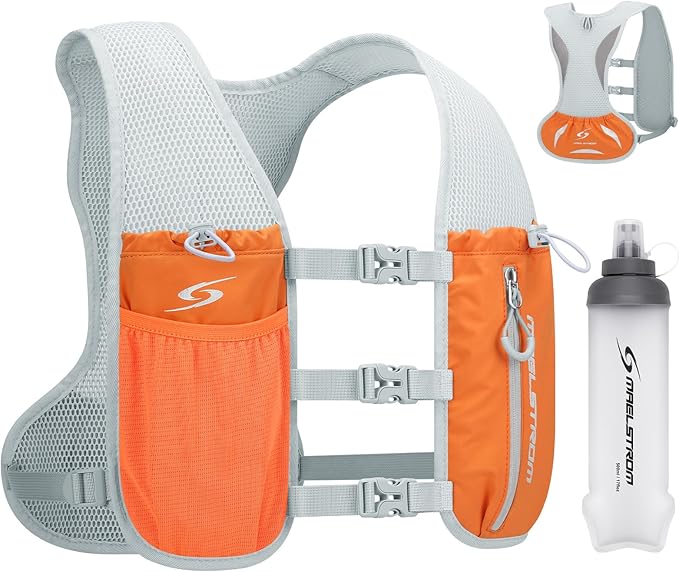 Maelstrom Running Vest,500ml Soft Flask Hydration Pack for Trail Marathon | BPA-Free Flask, Breathable Mesh, Bounce-Free Fit, Adjustable Compression, Reflective, Multi-Pockets, For Cycling, Hiking
