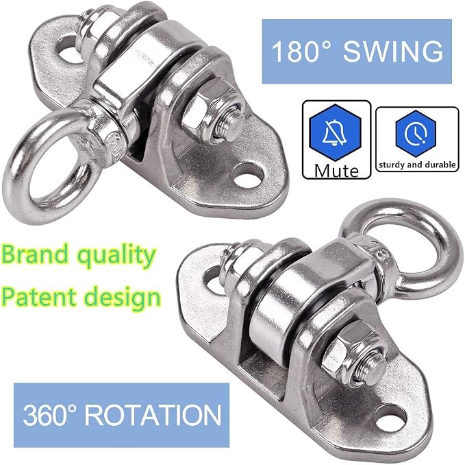 Stainless Steel 304 Heavy Duty Hanger 180°360° Swing 1200 LB Mounting Auger Installation Guide Playground Porch Swing Sandbag Yoga Hammock Stand Wooden Indoor-Outdoor