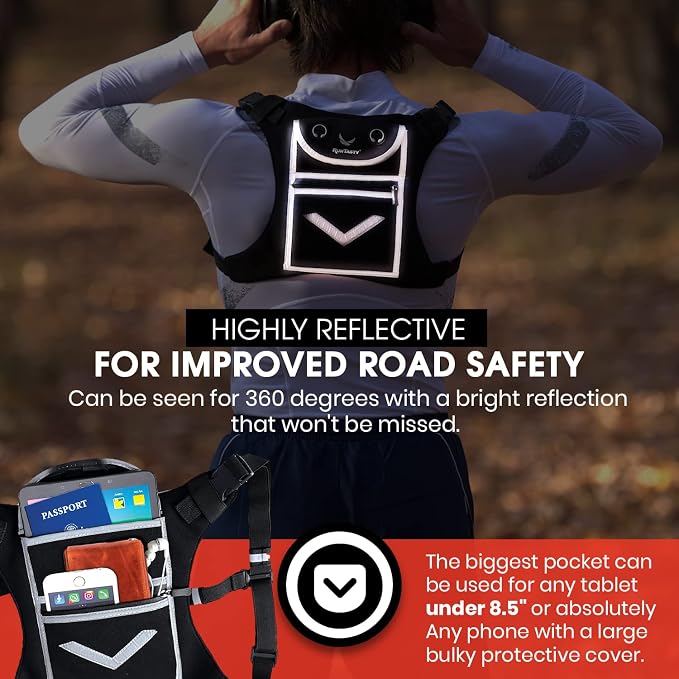 Running Mini Backpack Vest for Men & Women - Hi-viz gear, Holds Valuables, any Phone - Ideal for Fitness, Walking, Cycling!