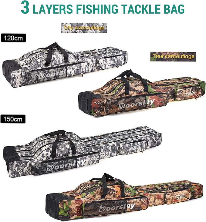 Fishing Bag Portable Folding Fishing Tackle Storage Bags Oxford Fishing Rod Case Fishing Pole Bag Carry Organizer Outdoor Waterproof for Fishing Camping Hiking Traveling