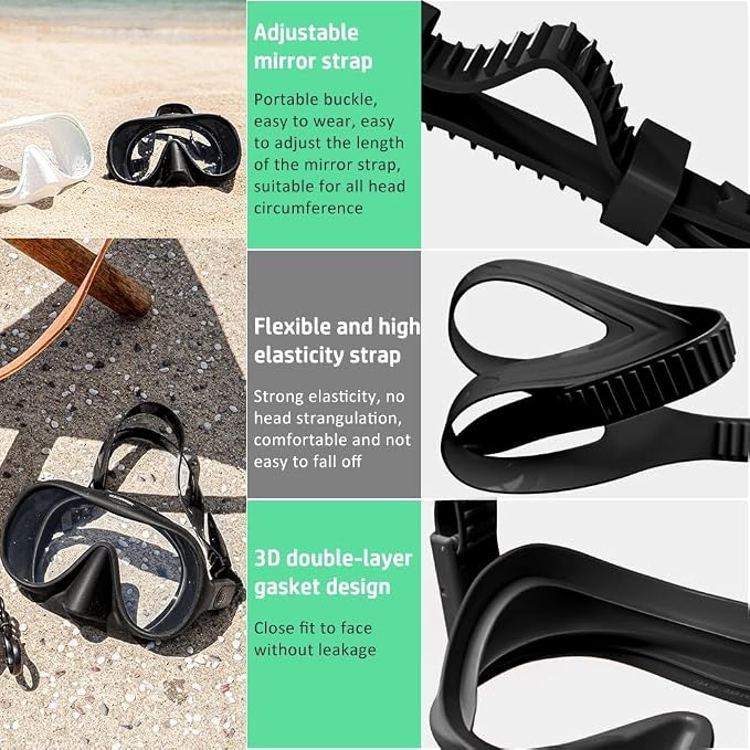 2 Sets Snorkeling Gear for Adults, Snorkel Set Adult Panoramic View, Anti-Leak Anti-Fog Scuba Diving Mask with Mesh Bag, for Portable Professional Diving Snorkeling Set