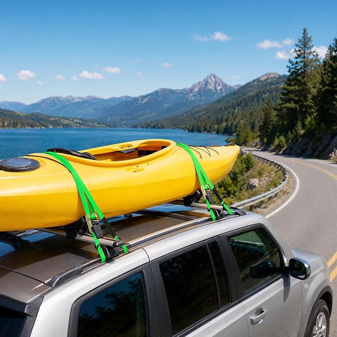 Ratchet Tie Down Strap 8-Pack 15 Ft - 500 lbs Load Cap with 1500 lbs Breaking Limit, Ohuhu Ratchet Tie Downs Logistic Cargo Straps for Moving Appliances, Motorcycle, Green