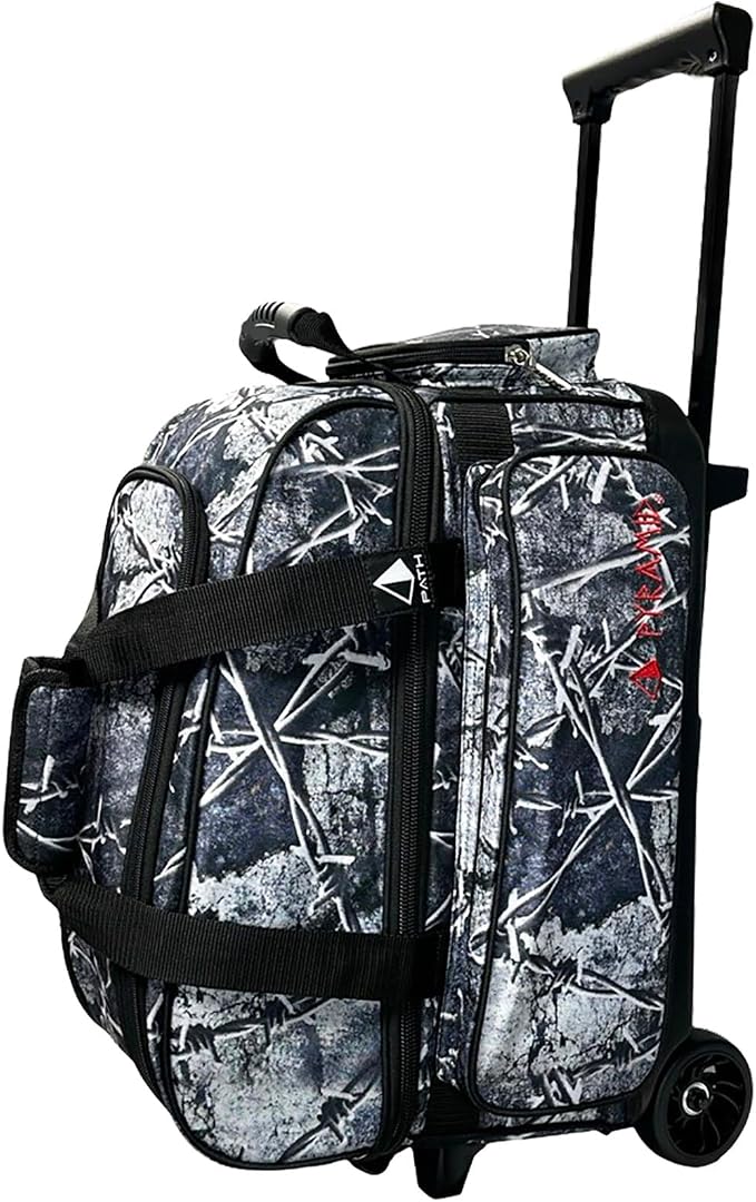 Pyramid Deluxe Double Roller 2 Ball Bowling Bag with Large Separate Shoe Compartment (Up To 2 Pairs Of Shoes) and Accessory Pockets, Sturdy Square Handle - Extends to 40" - Pro Options Available