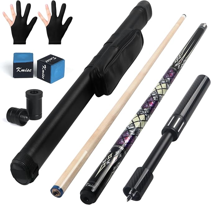Kmise Professional Pool Cue Stick, 18 19 20oz Canadian Maple Cue Sticks, Low Deflection Shaft with Telescopic Carbon Fiber Extension Cue-Grid
