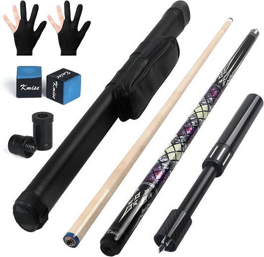 Kmise Professional Pool Cue Stick, 18 19 20oz Canadian Maple Cue Sticks, Low Deflection Shaft with Telescopic Carbon Fiber Extension Cue-Grid