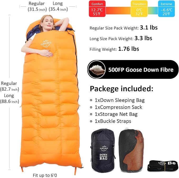 0 20 Degrees F Down Sleeping Bag for Adults,4 Season Rectangle Down Sleeping Bag for Camping Hiking