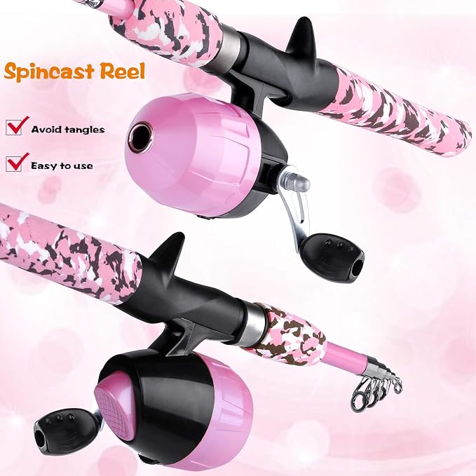 ODDSPRO Kids Fishing Pole - Portable Telescopic Kids Fishing Rod and Reel Combo Kit - with Spincast Fishing Reel Tackle Box for Girls, Youth