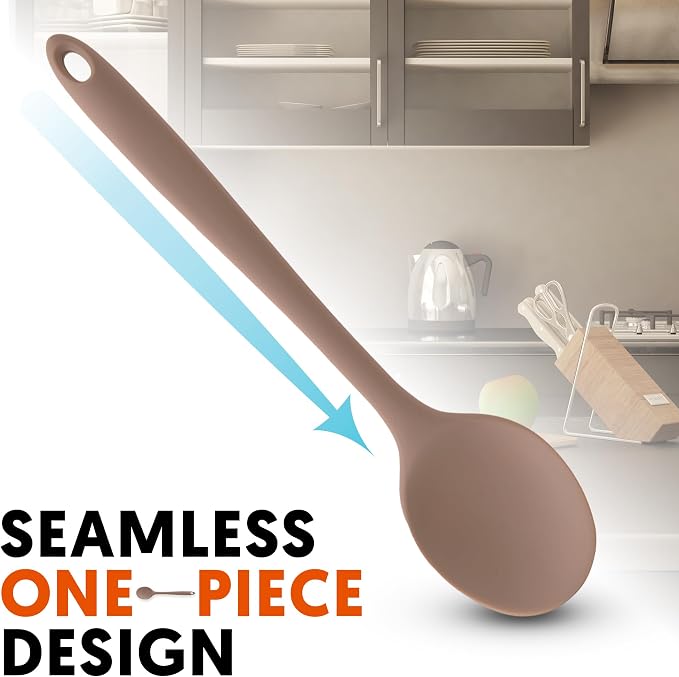 Multi Platinum Silicone Cooking Spoon for Baking, Scraping & Mixing, 100% Food Grade Colorful Silicone Kitchen & Serving Utensils, Heat Resistant, Non-Stick Cookware - 11.4 inch Taupe Brown