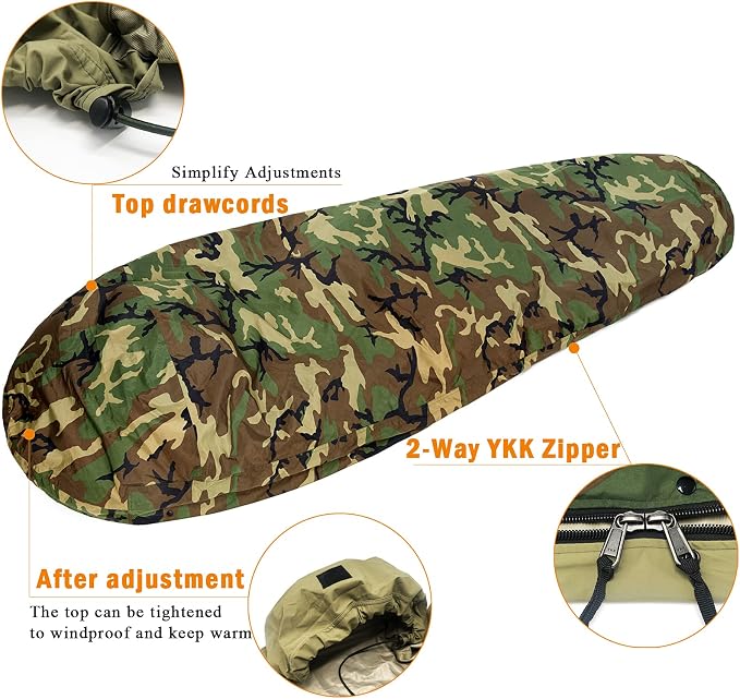 Akmax.cn Bivy Cover Sack for Military Army Modular Sleeping System, Waterproof Outer Shell for Sleeping Bag, Minimalist Stealth Shelter