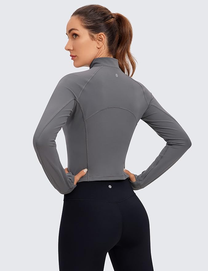 CRZ YOGA Butterluxe Half Zip Long Sleeve Shirts for Women - Workout Athletic Yoga Tops Crop Collared Quarter Zipper T-Shirt