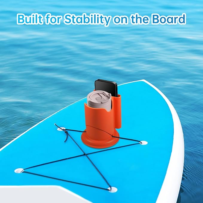 Paddle Board Cup Holder, Kayak Cup Holder 2-in-1 Drink & Phone Holder, Paddleboard and Kayak Accessories for SUP, Kayaking, Fishing, Yoga, or Surfing Adventures(Orange)
