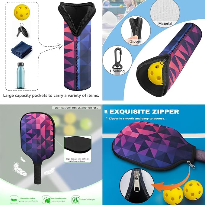 Pickleball Paddles Set 3PCS Pickleball Paddle Case Pickleball Racket Pickleball Bag Ideal for Beginners Gifts
