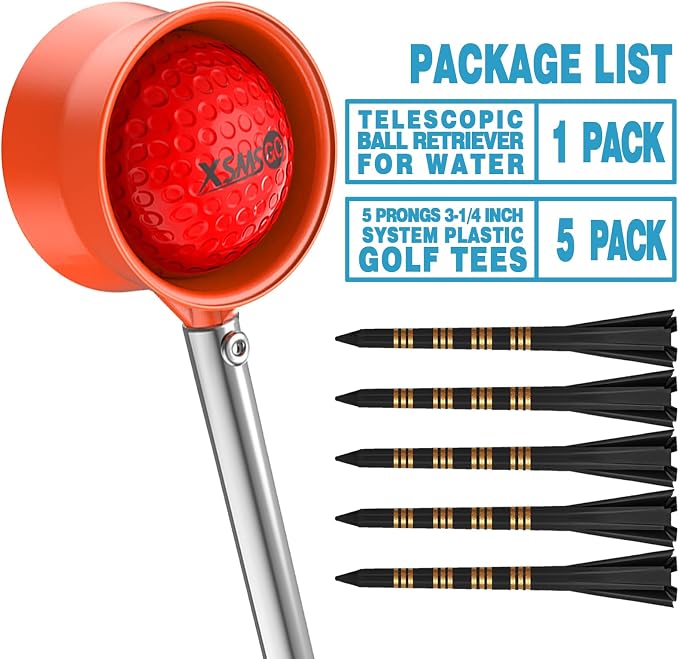 Telescopic Golf Ball Retriever for Water and Golf Club Cleaner & Ball Cleaning Bag